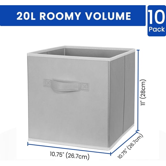 Storage Cubes, 11 Inch Fabric Collapsible Bins with Handles, 10 Pack for Closet Organizers and Shelves