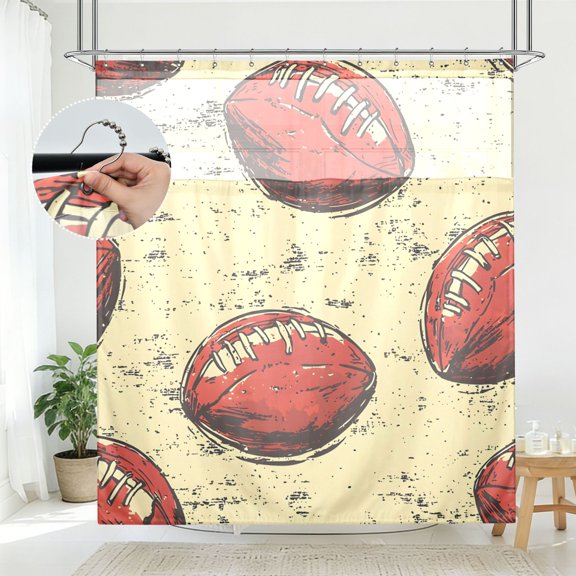 BZSMCE Rugby Yellow Brown Pattern Pattern Bathroom Shower Curtain Set with Hooks Waterproof Double Layer Fabric 72×78 Inch
