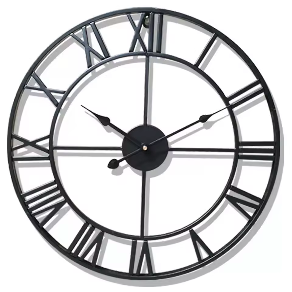 Modern 3D Large Wall Clock - Silent Retro Round Metal Iron, Roman Numerals, Nordic Hanging Ornament for Living Room Decor