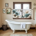thumbnail image 4 of Teal Tulip Butterfly Tier Curtains 24 Inch Length, Beige Turquoise Floral Blue Coastal Cafe Short Curtains for Bathroom Over Sink, Small Kitchen Curtain Light Filtering Drapes 2 Panels 27.5"Wx24"L, 4 of 8