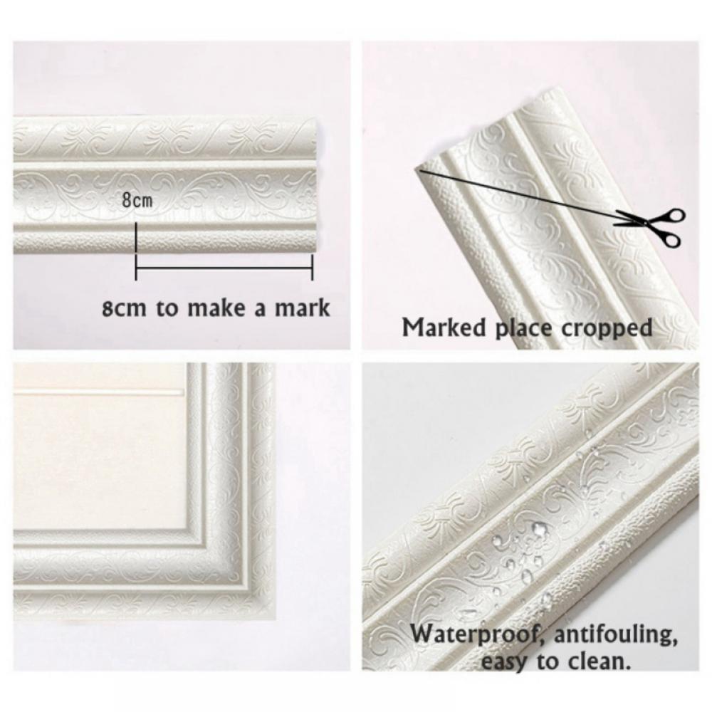90"x 3" Self Adhesive Flexible 3D Foam Molding Trim, 3D Sticky Decorative Wall Lines Wallpaper Border for Home, Office, Hotel DIY Decoration, White - image 3 of 9
