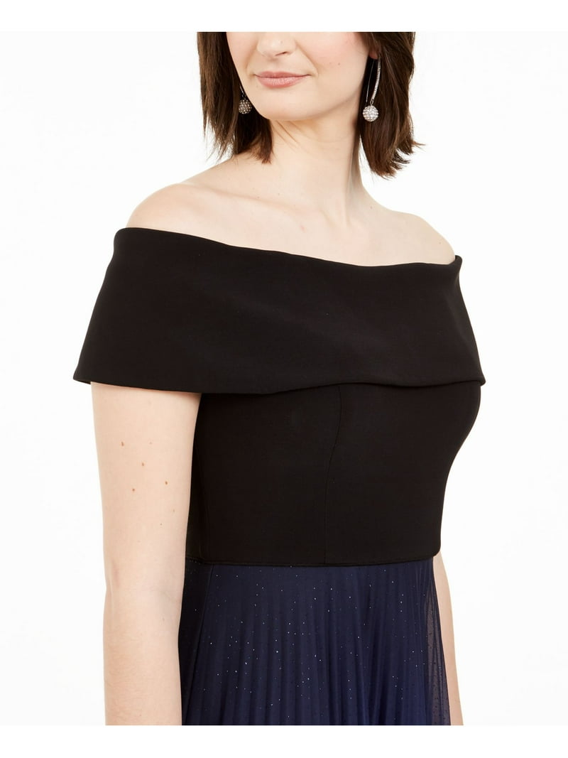BETSY & ADAM Womens Navy Pleated Glitter Gown Ombre Short Sleeve Off  Shoulder Maxi Evening Fit + Flare Dress 4 - Walmart.com