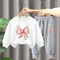 thumbnail image 2 of Zwiiyzr 3-10Y Toddler Baby Boy Girl Clothes Warm Fleece Lined Bowknot Print Long Sleeve Sweatshirt Tops and Pants Winter Fall Clothing Set White, 2 of 3
