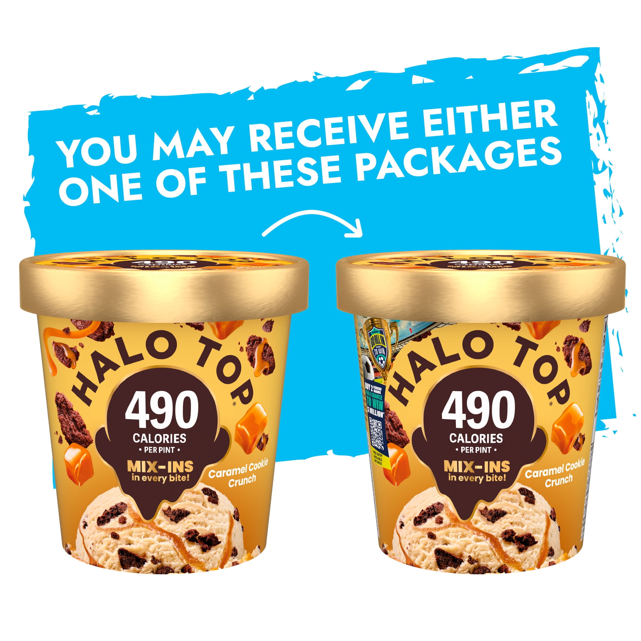 Halo Top Caramel Dark Chocolate Cookie Crunch Light Ice Cream, Lower Calorie Frozen Dessert Pint, 16 fl oz
