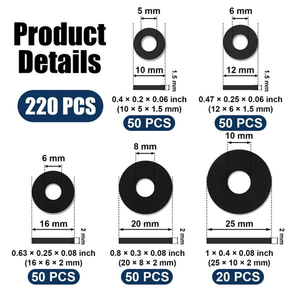 LEXSOMEO 120pcs Rubber Washers For Home Appliances Vibration Dampening Washers Rubber Washers Abrasion Resistant Rubber Pads Rubber Flat Washer Flat Rubber Pads