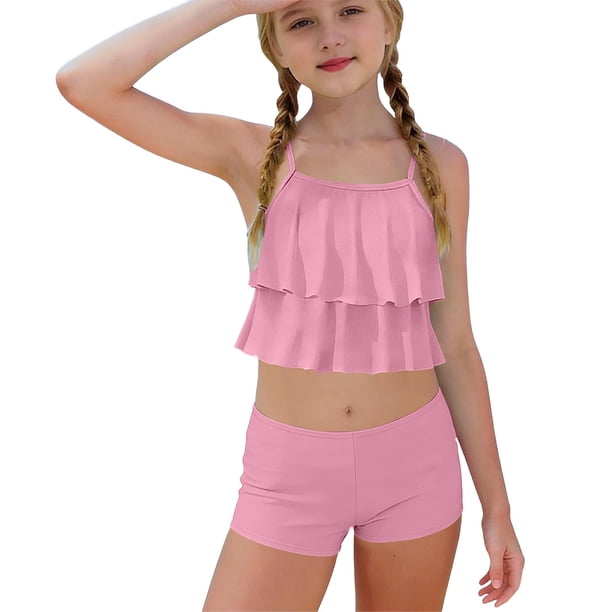 Niñas Trajes de Baño de Dos Piezas Tamaño 10-12 Verano Weiyi Impresión Traje de Baño de Playa con Estampados Florales Set de Dos Piezas Shorts