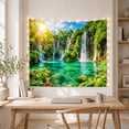 thumbnail image 5 of Sunlit Waterfalls Above an Emerald Forest Lake, Peaceful Digital Art for Nature Lovers, Waterscape Decor, New Home Gift, Tapestry Wall Hanging for Living Room and Studio, 5 of 7