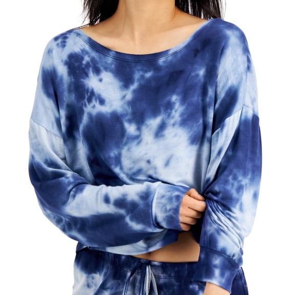 Jenni by Jennifer Moore Womens Tie-Dyed Long Sleeve Top,Navytiedye,Large