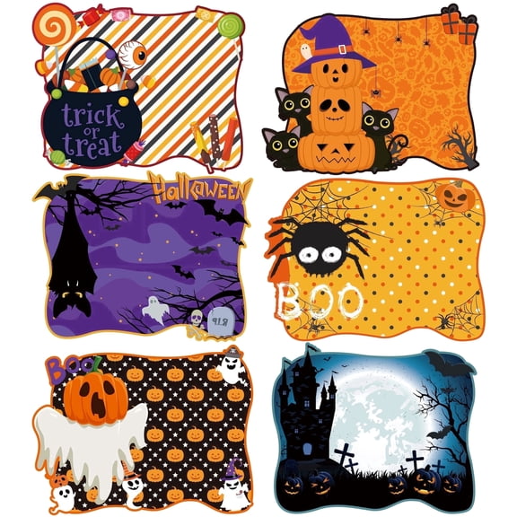 TURSTIN 6 Pieces Halloween Waterproof Plastic Placemats, 16 x 12.2 inch Assorted Pumpkin Spider Ghost Reusable Table Mats