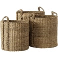 thumbnail image 1 of Beach House Wicker Baskets, Set of 3, Chunky Sweater Weave, Braid Handles, Sustainably Harvested Seagrass, 22.75, 19, and 18 Inches, 1 of 5