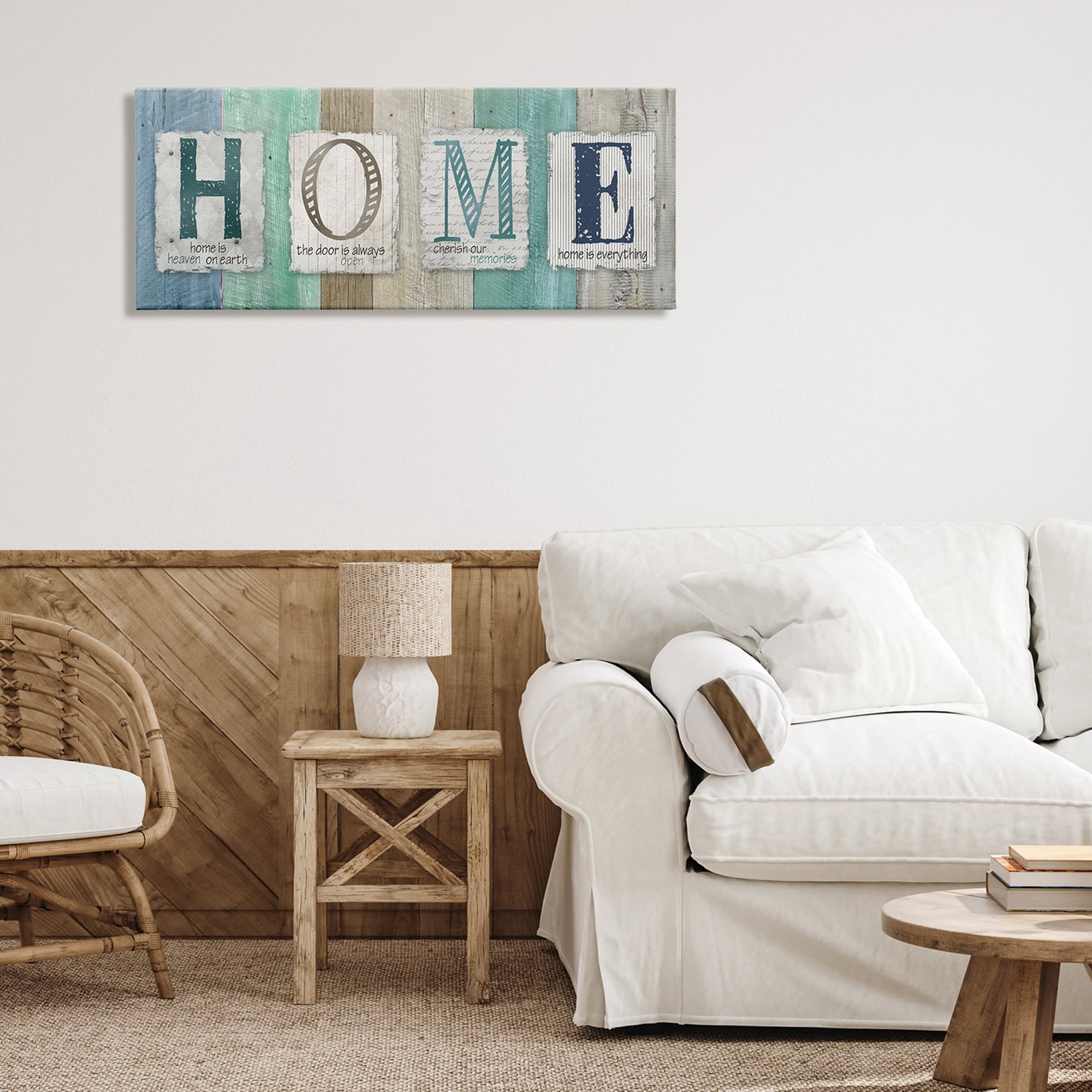 Stupell Industries Rustic Home Typography Sign Blue Birch Pattern Graphic Art Gallery-Wrapped Canvas Print Wall Art, 40x17, by Carol Robinson