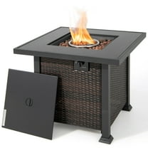 Costway 32'' Propane Fire Pit Table 50,000 BTU Square Firepit Heater w/ Lava Rocks Cover Mix Brown