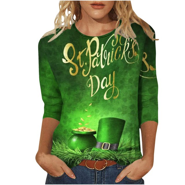 CHUANK St Patricks Day Tops pour les Femmes Printemps Été Manches Longues T-Shirts en Vrac Ajustement Col Rond Dames Occasionnels