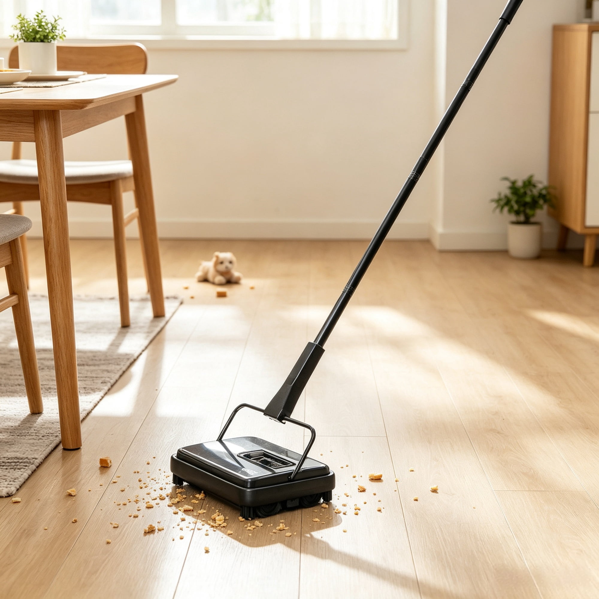 Manual Carpet Sweeper (7.87" Sweep Path), Non-Electric Floor Sweeper with 300ml Dustbin & Comb
