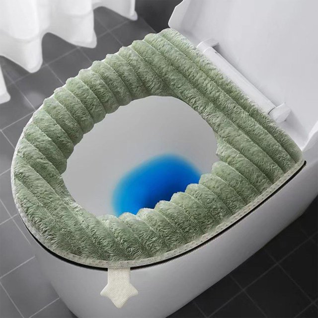 Feltree Zipper & Strap Toilet Seat Cover with Handle, Soft Embroidered Toilet Mat, Easy to Install & Machine Washable, Non-Slip Bathroom Toilet Lid Cover, 43.5x37.5cm