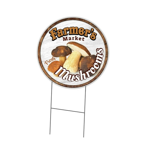 SignMission C-24-CIR-DS-WS- Mushrooms 24 in. Double Sided Corrugated Circular Plastic Sign - Farmers Market Mushrooms