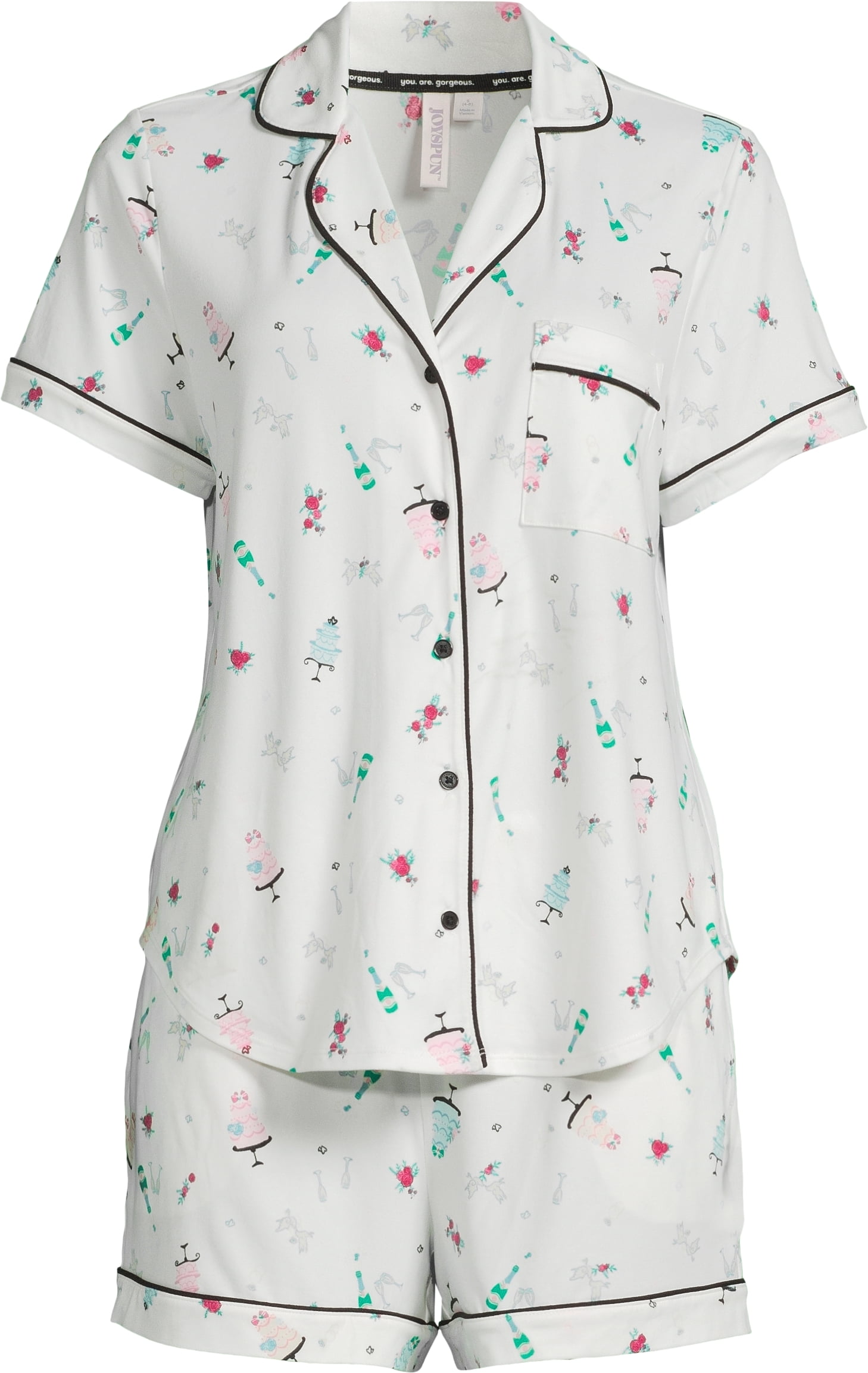 Joyspun Women's Knit Bridal Short Sleeve Notch Collar Top