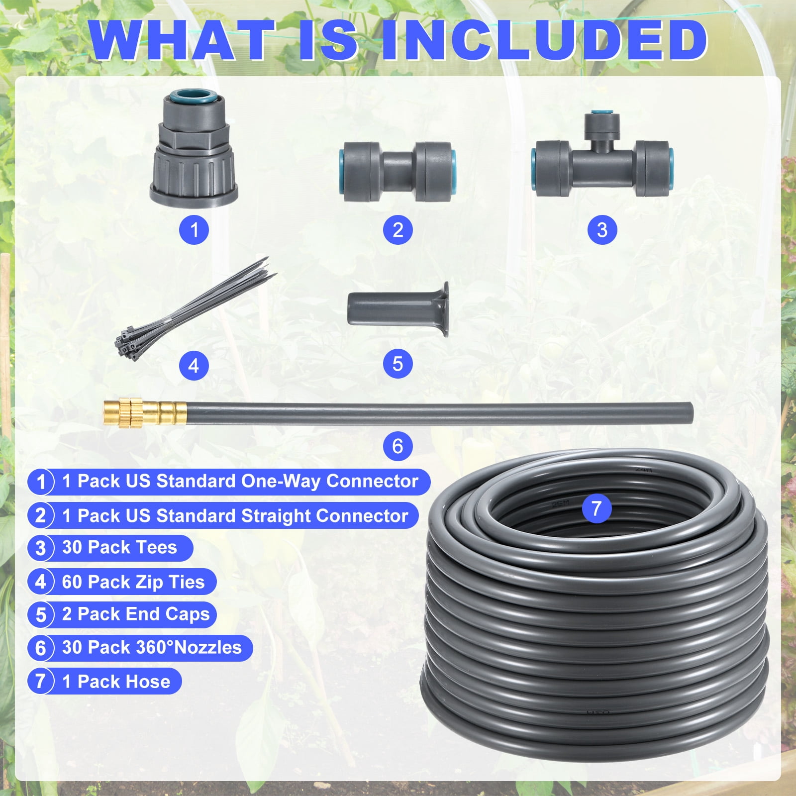 Uxcell 1-Set Drip Irrigation System, 98Ft 1/2" Hose Garden Watering Misting System with 30pcs 360° Adjustable Copper Nozzles