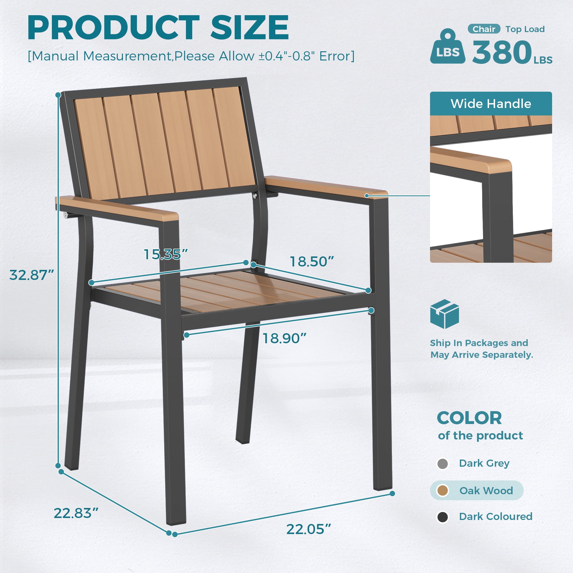 Ciokea Outdoor Patio Dining Chair, HDPS Aluminum Frame Seat, Stackable All-Weather Chair for Backyard Poolside Lawn, Brown