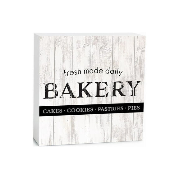 Bakery Fresh Daily White Woodgrain 5 x 5 Wood Tabletop Sign Plaque