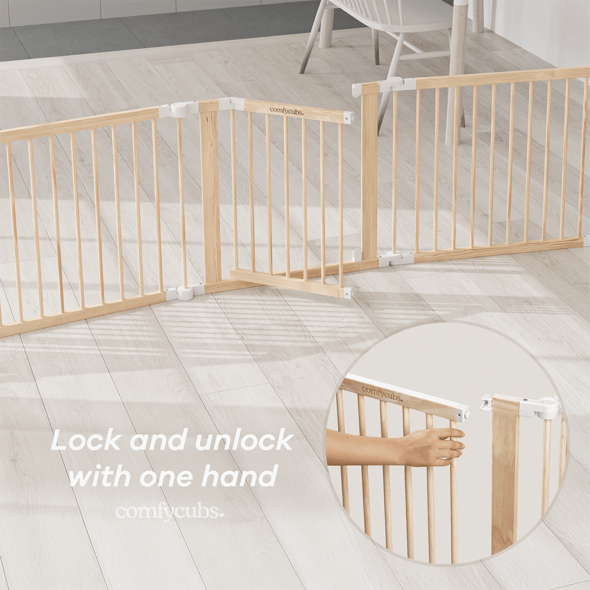 Comfy Cubs Baby Playpen & Baby Gate for Toddler & Babies, Foldable Wooden Large Adjustable Playard