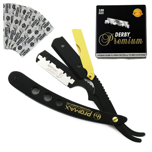 ProMax Professional 3 hole black and gold barber razor shear set -160-10053BG3H
