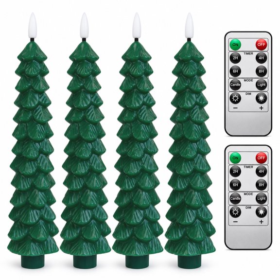 Shingkay Christmas Tree Taper Candles, Flameless LED Candles with Remote Timer, Real Wax Decor, 4 pack