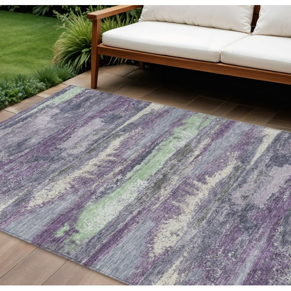 HomeRoots 612548 8 x 10 ft. Purple & Lavender Abstract Washable Indoor & Outdoor Rectangle Area Rug