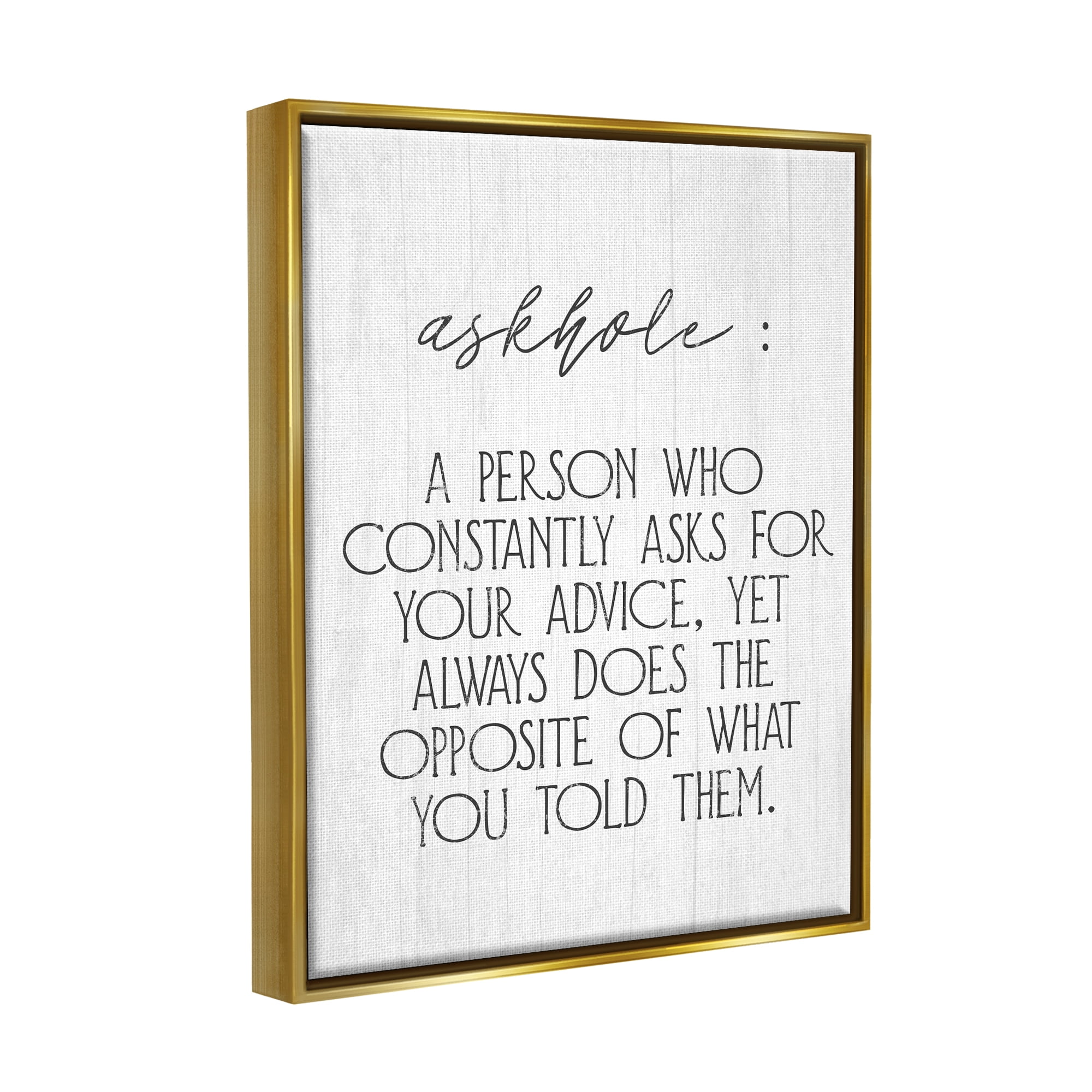 Stupell Industries Funny Askhole Definition Typography Painting Gold Floater Framed Art Print Wall Art, 17 x 21