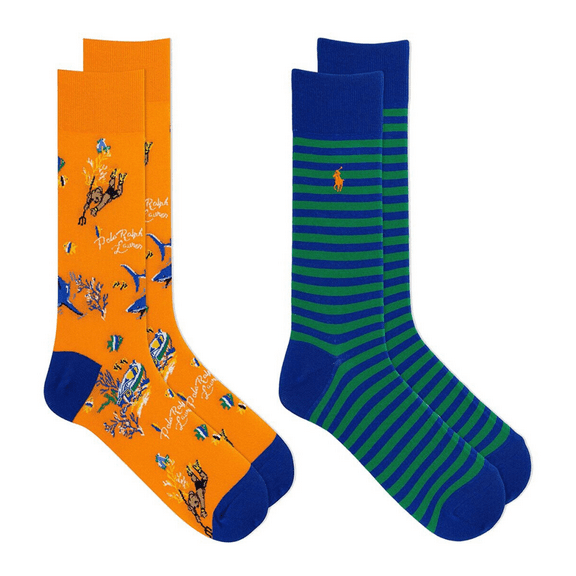 Polo Ralph Lauren Men's 2-Pack Bearwaiian Crew Dress Socks, Multi, 10-13