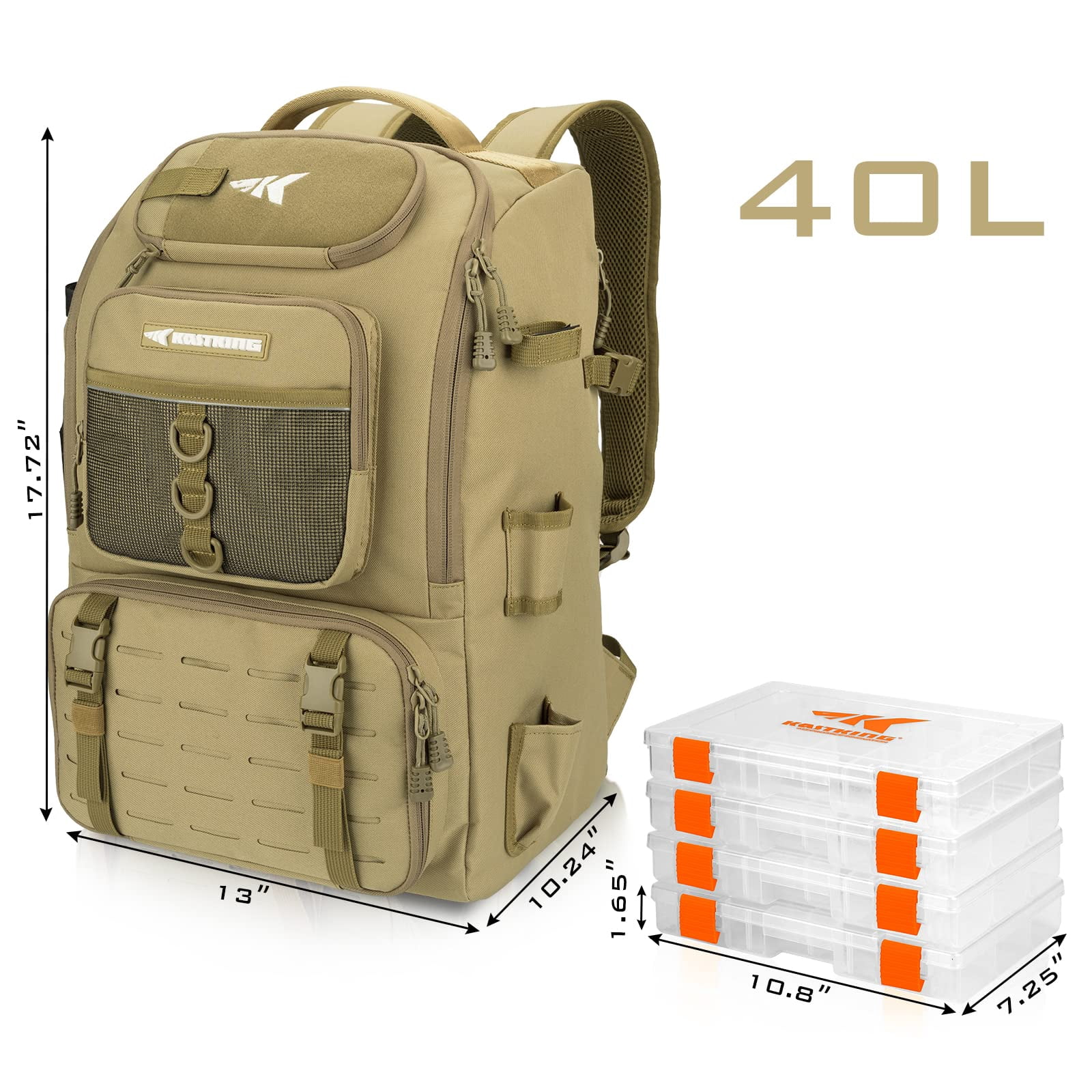 Karryall Fishing Tackle Backpack With Rod Holder 4 Boxes 40/26l Bag Storage Gear And Equipment