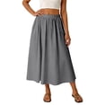 thumbnail image 2 of ZHOGXU Women'S Skirt Summer Elastic Waist Solid Color A Line Flowy Elegant Comfortable Mid Length Skirt For Everyday Wear,Grey,L, 2 of 7