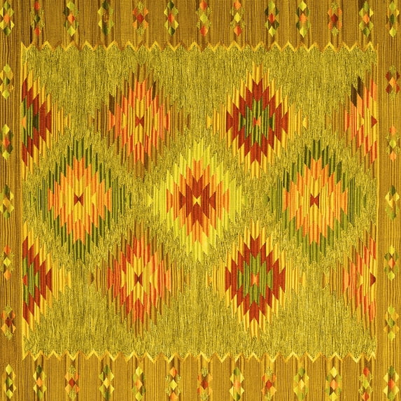 Ahgly Company Indoor Square Southwestern Yellow Country Area Rugs, 7' Square