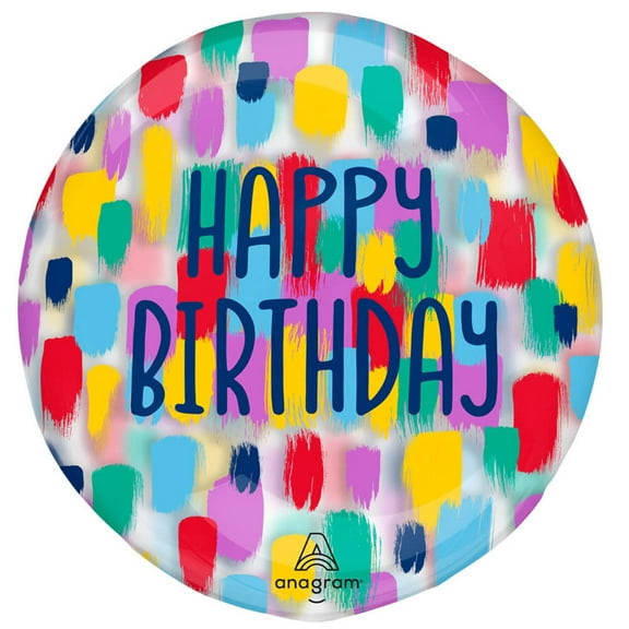 18 inch Clearz - Painterly Happy Birthday Anagram Plastic Balloons (1 Pack) - Party Supplies Decorations