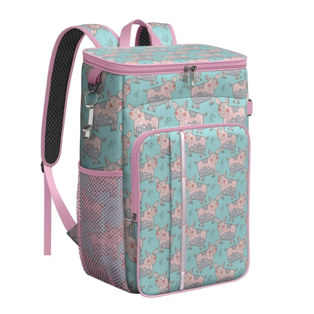 Floral Pig Print Backpack Cooler – Leakproof Insulated Lunch Bag with Abstract Design for Family Outings, Road Trips & Office
