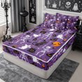 thumbnail image 2 of Erosebridal Gothic Skeleton Ghost Zipper Queen Comforter Set with Fitted Sheet and 2 Pillowcases,Halloween Black Cats Zipper Bedding Set,Purple,Reversible, 2 of 7