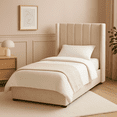 thumbnail image 3 of Cama Individual Savoy de Terciopelo Crema | Base Tapizada Moderna con Cabecera Acolchada Vertical Artdejol, 3 of 4