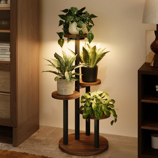 Soporte para plantas con luces de crecimiento, estante alto de metal para plantas de esquina, estante para plantas de interior