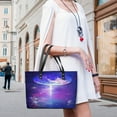 thumbnail image 5 of Earth Galaxy Space Woman Leather Handbags Large Tote Bag Fashion Portable Handbags With Zipper, 5 of 7