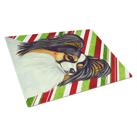 

Carolines Treasures LH9255LCB Papillon Candy Cane Holiday Christmas Glass Cutting Board Large 12H x 16W multicolor