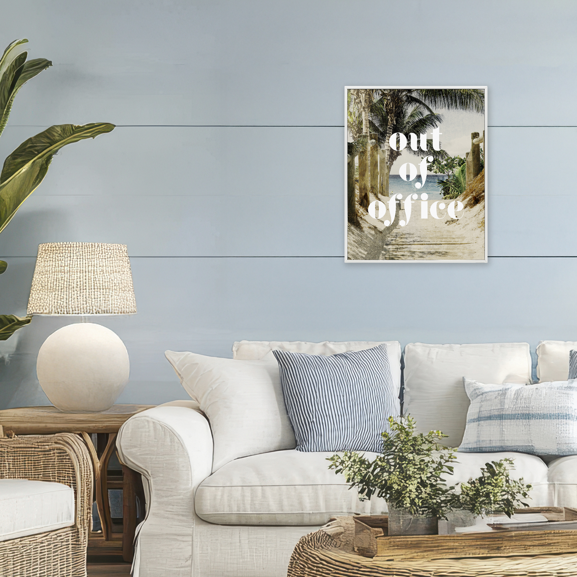 Out of Office Beach Path White Framed Giclee Art, design by Lil' Rue
