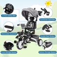 thumbnail image 4 of Baby Tricycle, 7 in 1 Folding Toddler Bike with Canopy, Rotatable Seat, Cup Holder & Storage, Trike for 1-5 Year Old, Gray, 4 of 7