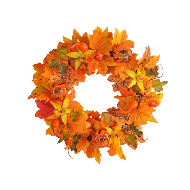 ¡Liquidación! Coronas de otoño Ynlkorvg para puerta principal. Corona otoñal grande de 40 cm con colgadores. Hojas de arce de seda. Corona de calabaza artificial para puerta. Ideal para pared,