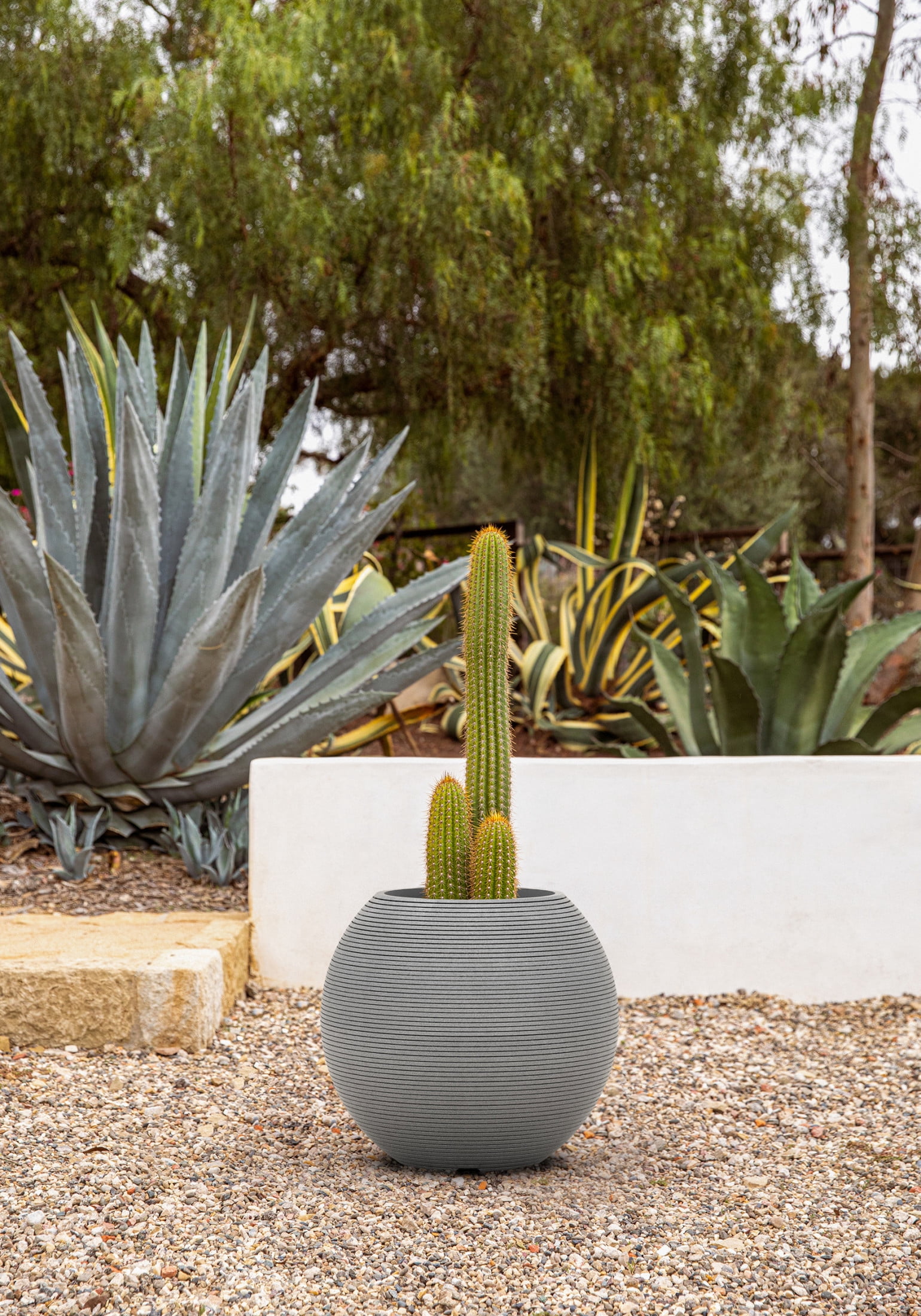 Veradek Strata Series Sphere Plastic-Stone Round Planter - Gray, 2 Pack