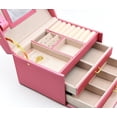 thumbnail image 3 of Jewelry Boxes for Women Girls, Jewelry Organizer Box with Mirror, 3 Layers Jewelry Storage Organizer for Earring, Ring, Necklace, Bracelets (Red), 3 of 7