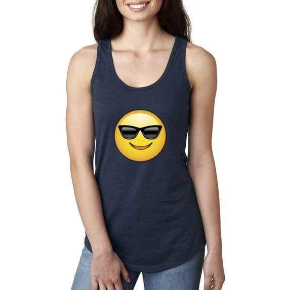 MmF - Women's Racerback Tank Top, up to Women Size 2XL - Emoji with Sunglasses