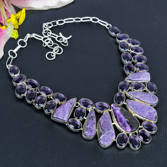 Purpurite, Amethyst Gemstone Handmade 925 Sterling Silver Necklace 18"