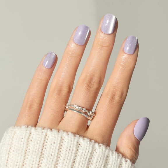Ellie Vincy Press On Glue On Nails – Purple Bling Cat Eye | Short Squoval Shape, 30 Piece Set with Glue and Sticky Tabs, 15 Sizes