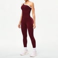 thumbnail image 4 of Women's One Shoulder Yoga Jumpsuit, Sexy Backless Single Strap Bodysuit, Seamless Workout Outfit, Gym Fitness and Casual Bodycon One Piece-Wine, 4 of 9