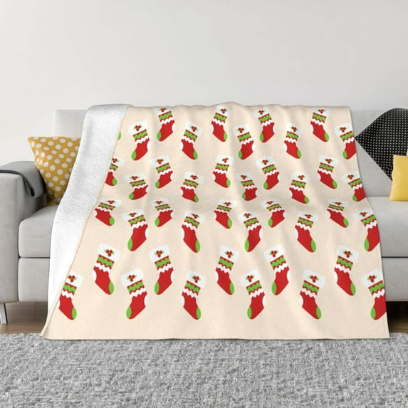 XMXT Throw Blanket, Christmas Stocking Prints Machine Washable Blankets for Sofa, 50 x 40 inches Multicolor